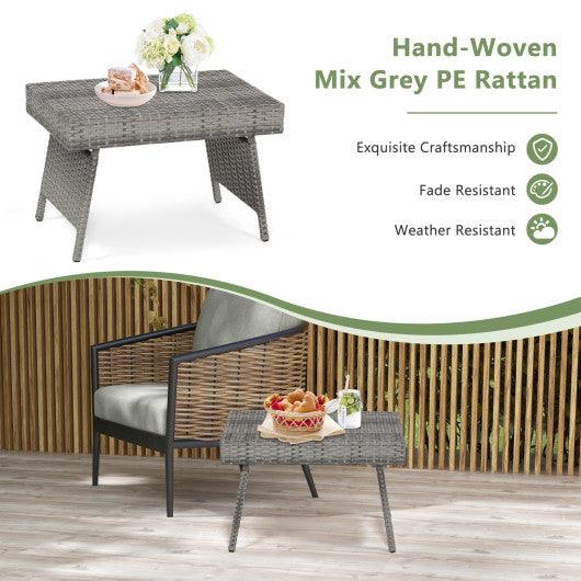 Folding PE Rattan Side Coffee Table Patio Garden Furniture-Gray at Set Shop and Smile