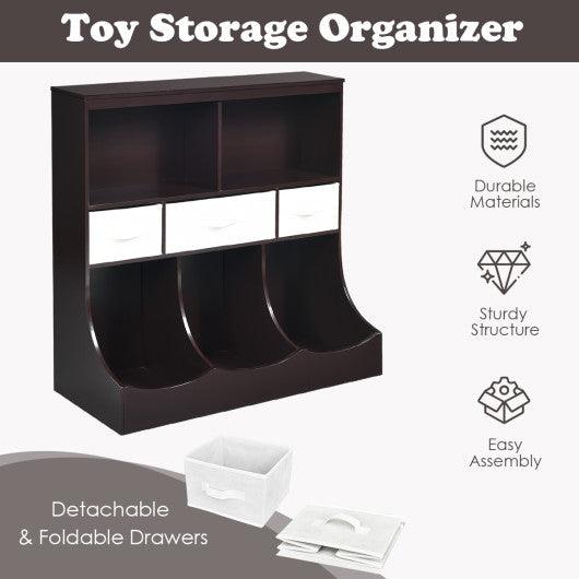 Freestanding Combo Cubby Bin Storage Organizer Unit W/3 Baskets-Brown at Set Shop and Smile