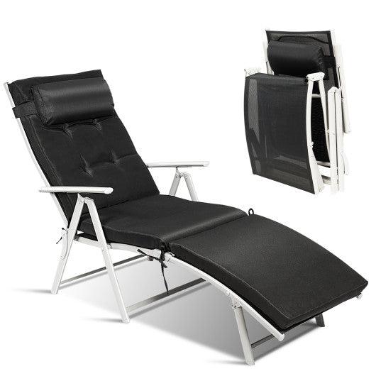 Adjustable Outdoor Lightweight Folding Chaise Lounge Chair with Pillow-Black at Set Shop and Smile