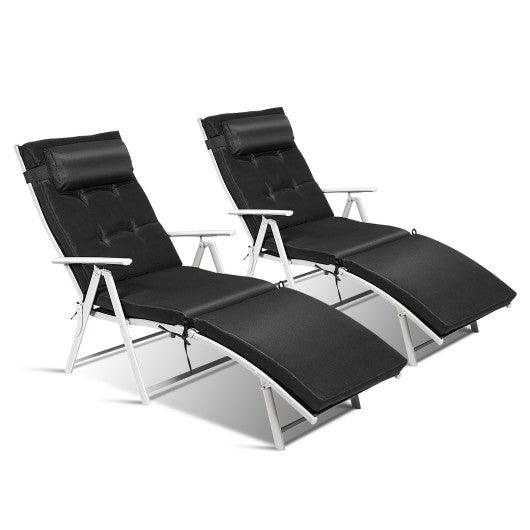 Adjustable Outdoor Lightweight Folding Chaise Lounge Chair with Pillow-Black at Set Shop and Smile