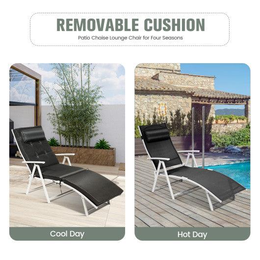 Adjustable Outdoor Lightweight Folding Chaise Lounge Chair with Pillow-Black at Set Shop and Smile
