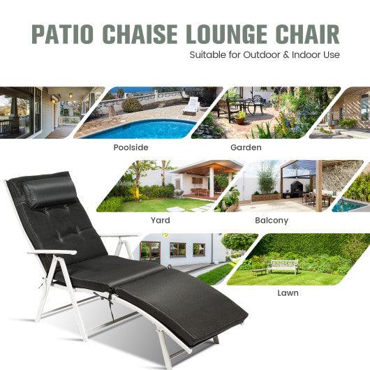 Adjustable Outdoor Lightweight Folding Chaise Lounge Chair with Pillow-Black at Set Shop and Smile