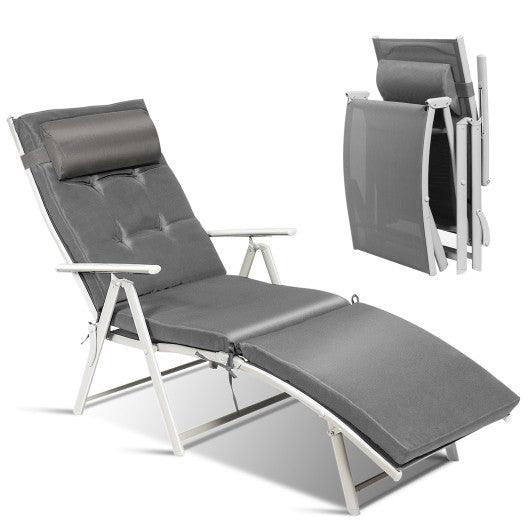 Adjustable Outdoor Lightweight Folding Chaise Lounge Chair with Pillow-Gray at Set Shop and Smile