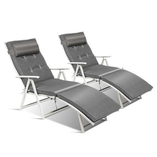 Adjustable Outdoor Lightweight Folding Chaise Lounge Chair with Pillow-Gray at Set Shop and Smile