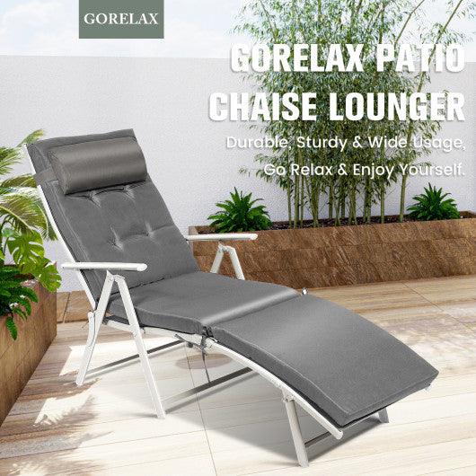 Adjustable Outdoor Lightweight Folding Chaise Lounge Chair with Pillow-Gray at Set Shop and Smile
