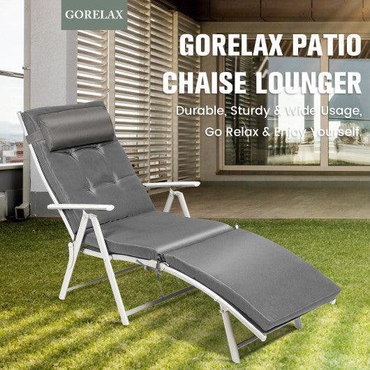 Adjustable Outdoor Lightweight Folding Chaise Lounge Chair with Pillow-Gray at Set Shop and Smile