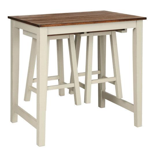 Counter Height Pub Table with 2 Saddle Bar Stools at Set Shop and Smile