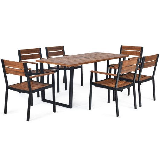 7 Pieces Patented Outdoor Patio Dining Table Set with Hole at Set Shop and Smile