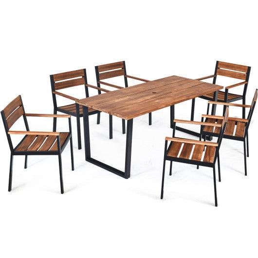 7 Pieces Patented Outdoor Patio Dining Table Set with Hole at Set Shop and Smile
