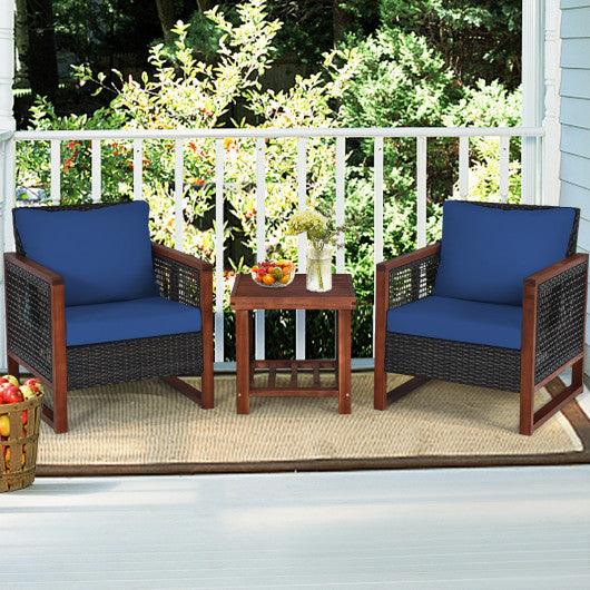 3 Pieces Patio Wicker Furniture Set with Washable Cushion and Acacia Wood Coffee Table-Navy at Set Shop and Smile
