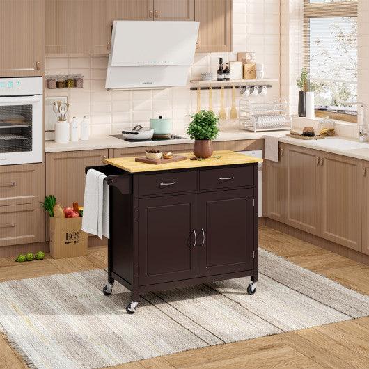 Modern Rolling Kitchen Cart Island with Wooden Top-Brown at Set Shop and Smile