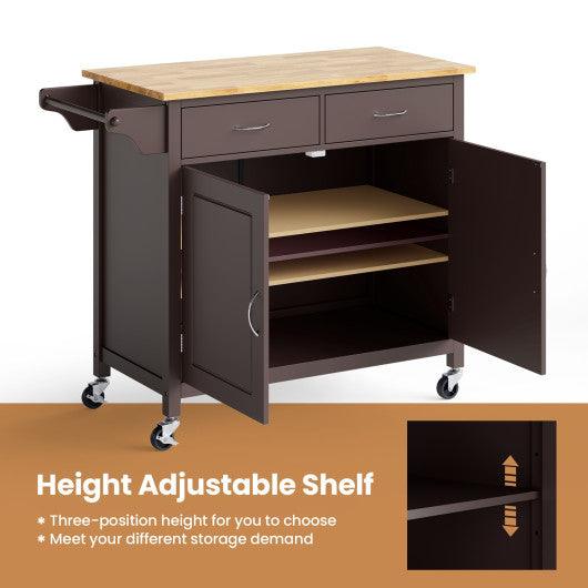 Modern Rolling Kitchen Cart Island with Wooden Top-Brown at Set Shop and Smile