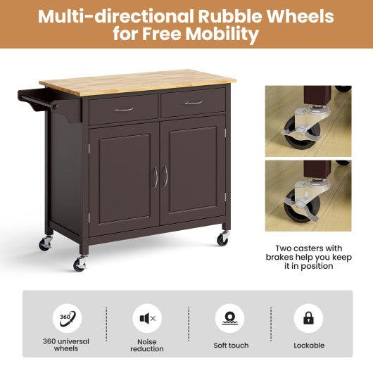 Modern Rolling Kitchen Cart Island with Wooden Top-Brown at Set Shop and Smile