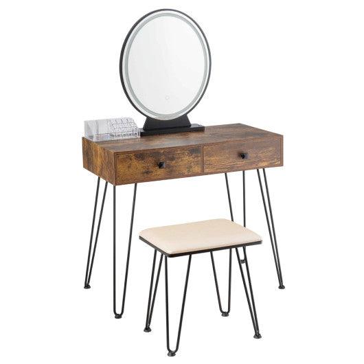 Industrial Makeup Dressing Table with 3 Lighting Modes-Rustic Brown at Set Shop and Smile
