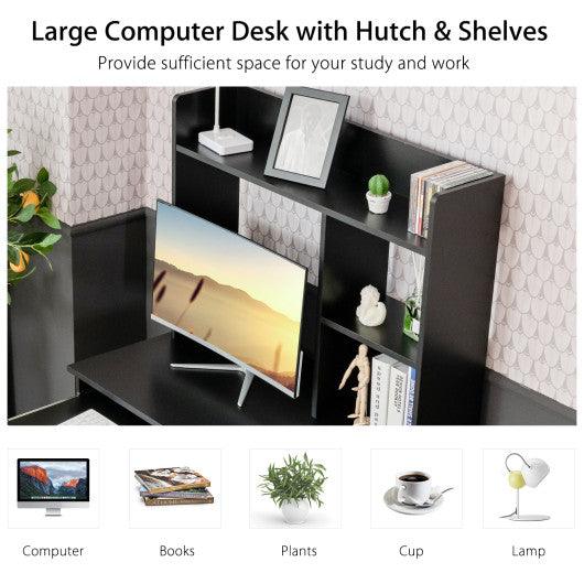 Home Office Computer Desk with Bookcase Keyboard Tray and CPU Stand-Black at Set Shop and Smile
