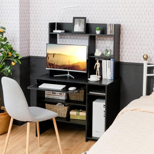Home Office Computer Desk with Bookcase Keyboard Tray and CPU Stand-Black at Set Shop and Smile