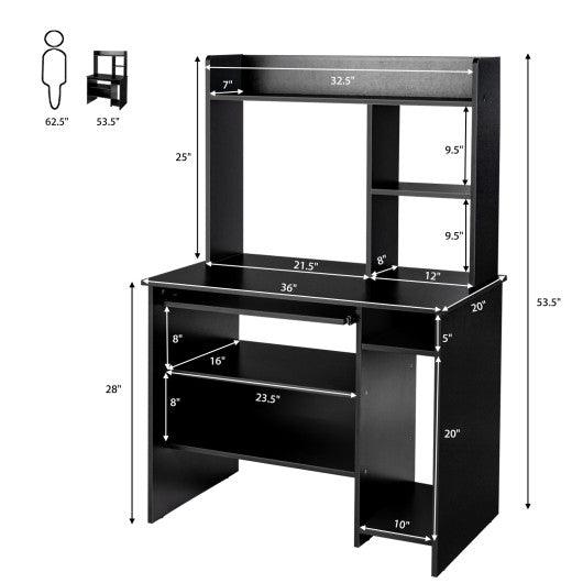 Home Office Computer Desk with Bookcase Keyboard Tray and CPU Stand-Black at Set Shop and Smile