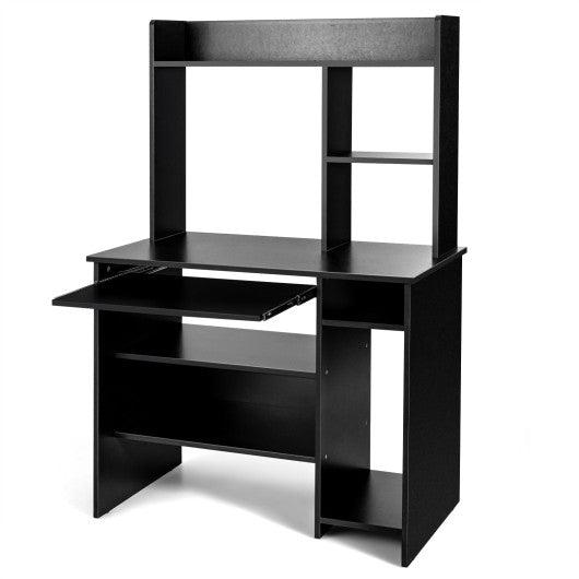 Home Office Computer Desk with Bookcase Keyboard Tray and CPU Stand-Black at Set Shop and Smile