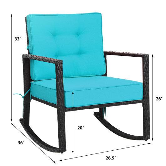 Patio Rattan Rocker Outdoor Glider Rocking Chair Cushion Lawn-Turquoise at Set Shop and Smile