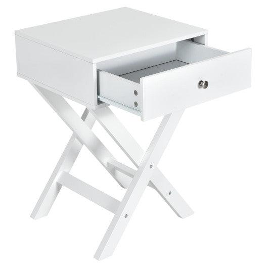 Modern X-Shaped Nightstand with Drawer for Living Room Bedroom-White at Set Shop and Smile