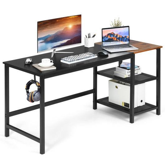 59 Inch Home Office Computer Desk with Removable Storage Shelves-Black at Set Shop and Smile