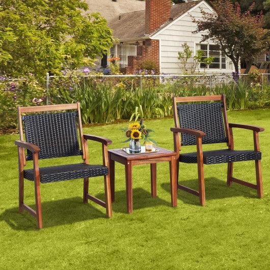 3 Pieces Rattan Bistro Set with Acacia Wood Frame for Garden at Set Shop and Smile