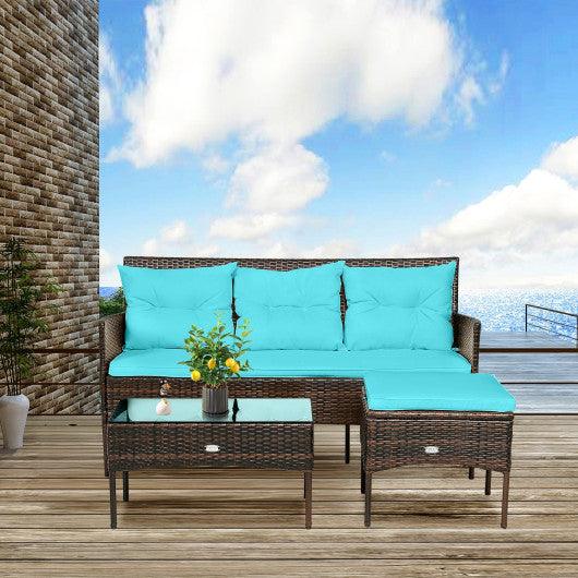 3 Pieces Patio Furniture Sectional Set with 5 Cozy Seat and Back Cushions-Turquoise at Set Shop and Smile