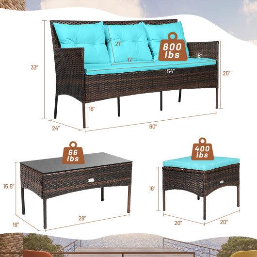 3 Pieces Patio Furniture Sectional Set with 5 Cozy Seat and Back Cushions-Turquoise at Set Shop and Smile