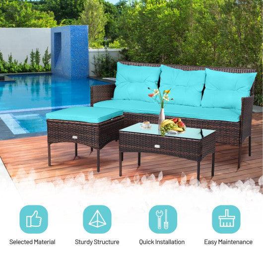 3 Pieces Patio Furniture Sectional Set with 5 Cozy Seat and Back Cushions-Turquoise at Set Shop and Smile