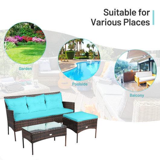 3 Pieces Patio Furniture Sectional Set with 5 Cozy Seat and Back Cushions-Turquoise at Set Shop and Smile