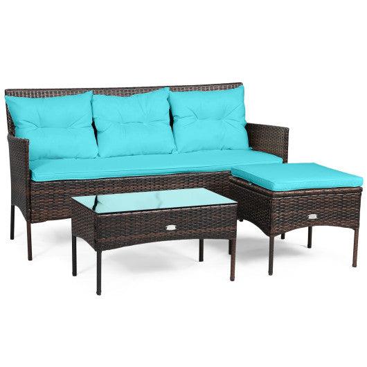 3 Pieces Patio Furniture Sectional Set with 5 Cozy Seat and Back Cushions-Turquoise at Set Shop and Smile