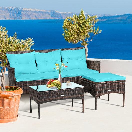 3 Pieces Patio Furniture Sectional Set with 5 Cozy Seat and Back Cushions-Turquoise at Set Shop and Smile