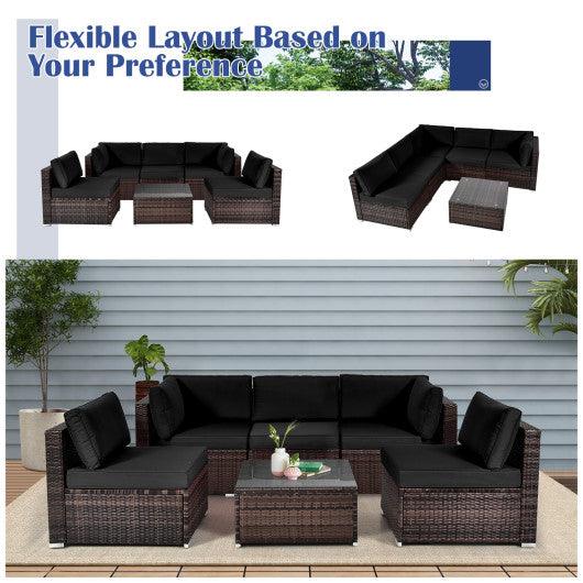 6 Pieces Patio Rattan Furniture Set with Cushions and Glass Coffee Table-Black at Set Shop and Smile