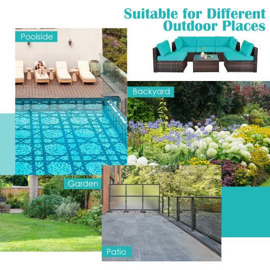 6 Pieces Patio Rattan Furniture Set with Cushions and Glass Coffee Table-Turquoise at Set Shop and Smile