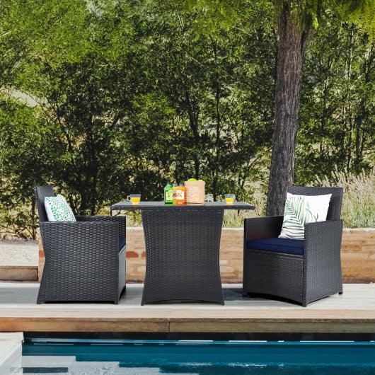 3 Pieces Patio Rattan Furniture Set with Cushion and Sofa Armrest-Navy at Set Shop and Smile