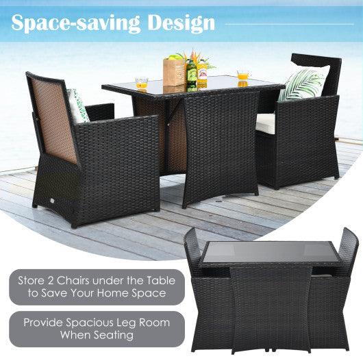 3 Pieces Patio Rattan Furniture Set with Cushion and Sofa Armrest-White at Set Shop and Smile