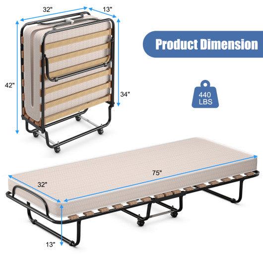 Portable Folding Bed with Memory Foam Mattress and Sturdy Metal Frame Made in Italy-Beige at Set Shop and Smile