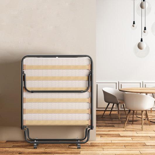 Portable Folding Bed with Memory Foam Mattress and Sturdy Metal Frame Made in Italy-Beige at Set Shop and Smile