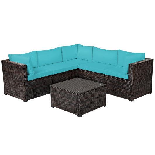 6 Pieces Patio Furniture Sofa Set with Cushions for Outdoor-Turquoise at Set Shop and Smile