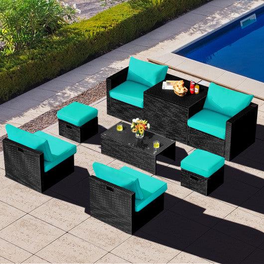 8 Pieces Patio Rattan Storage Table Furniture Set-Turquoise at Set Shop and Smile