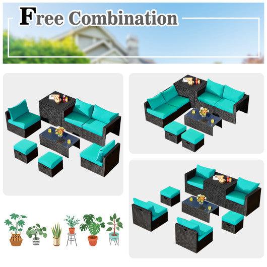8 Pieces Patio Rattan Storage Table Furniture Set-Turquoise at Set Shop and Smile