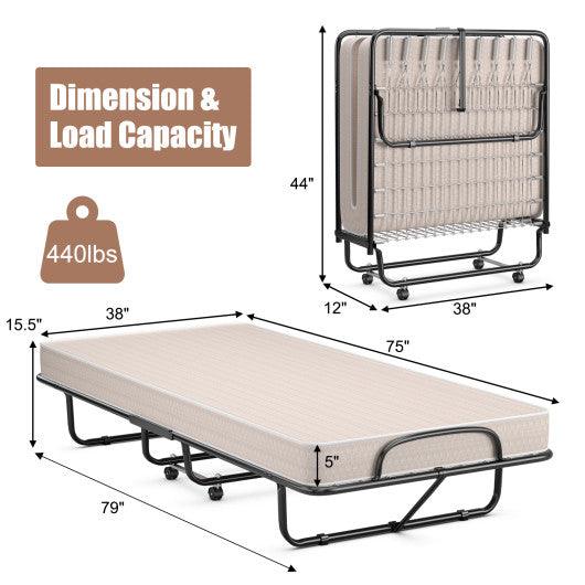 Rollaway Guest Bed with Sturdy Steel Frame and Memory Foam Mattress Made in Italy-Beige at Set Shop and Smile