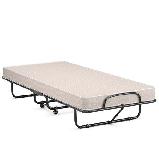 Rollaway Guest Bed with Sturdy Steel Frame and Memory Foam Mattress Made in Italy-Beige at Set Shop and Smile