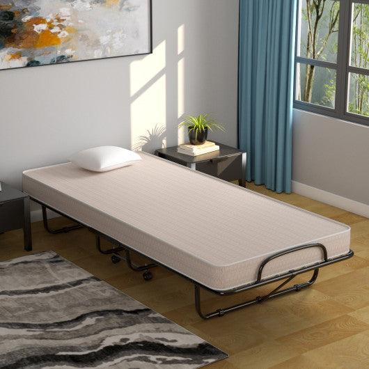 Rollaway Guest Bed with Sturdy Steel Frame and Memory Foam Mattress Made in Italy-Beige at Set Shop and Smile