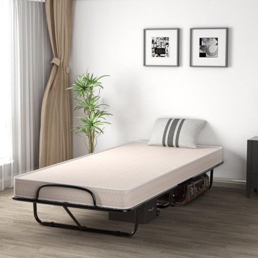 Rollaway Guest Bed with Sturdy Steel Frame and Memory Foam Mattress Made in Italy-Beige at Set Shop and Smile
