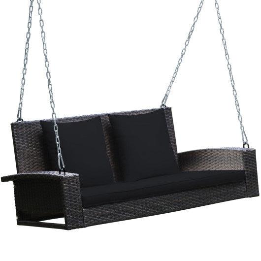2-Person Patio Rattan Porch Swing with Cushions-Black at Set Shop and Smile