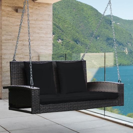 2-Person Patio Rattan Porch Swing with Cushions-Black at Set Shop and Smile