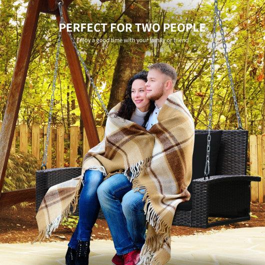 2-Person Patio Rattan Porch Swing with Cushions-Black at Set Shop and Smile