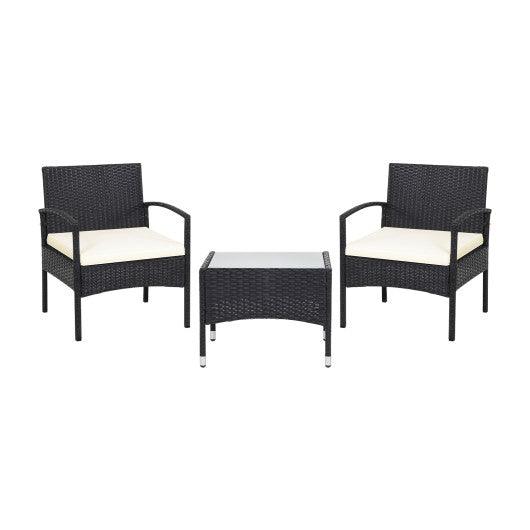 3 Pieces Patio Wicker Rattan Furniture Set with Cushion for Lawn Backyard at Set Shop and Smile