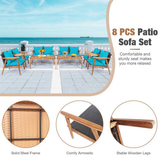 4 Pieces Acacia Wood Patio Rattan Furniture Set-Turquoise at Set Shop and Smile